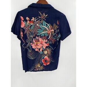 VINTAGE CHARLIE CALIFORNIA  SHORT SLEEVED BLOUSE, SIZE SMALL DUAL SIDE PRINT